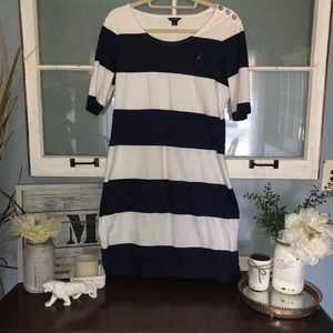 Nautica body icon dress navy and white striped